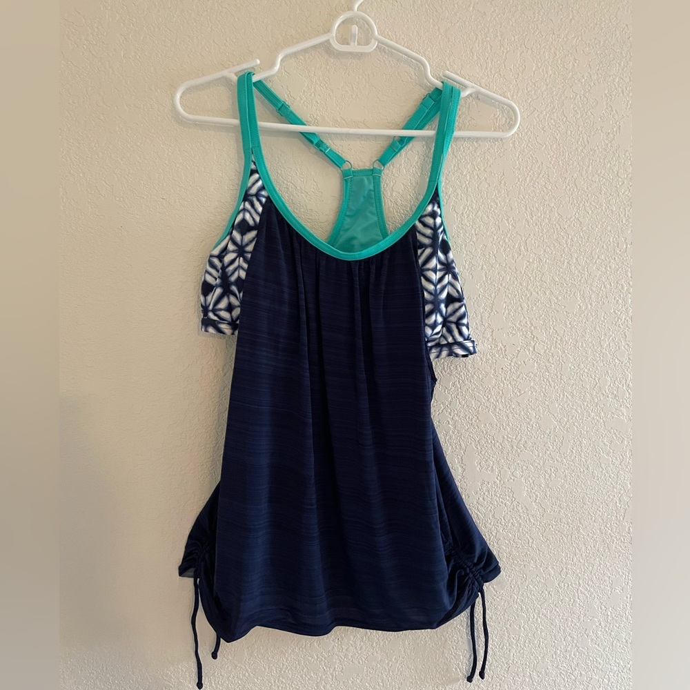 Zero Xposur Women’s Navy and Teal Swim Tankini Top size 14 - Picture 3 of 9
